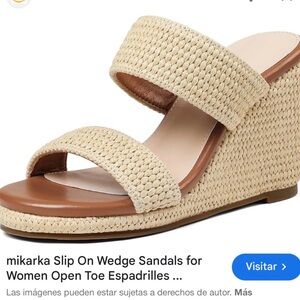 Beige Woven Wedge Sandals